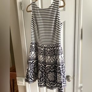 GORGEOUS fit and flair navy and white dress